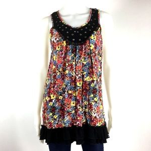 Rsenboye Size L Multi-Color Floral Ruffled Top